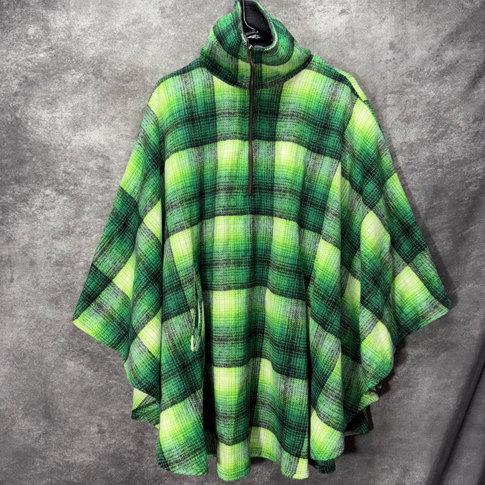 Free People Woodstock Poncho Brushed Kelly Green Plaid One Size Heavy Boho Festi